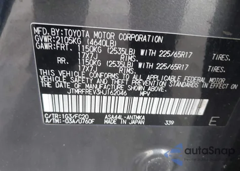 2017 Toyota Rav4 Xle z USA, uszkodzony, nr VIN JTMRFREV3HJ162046